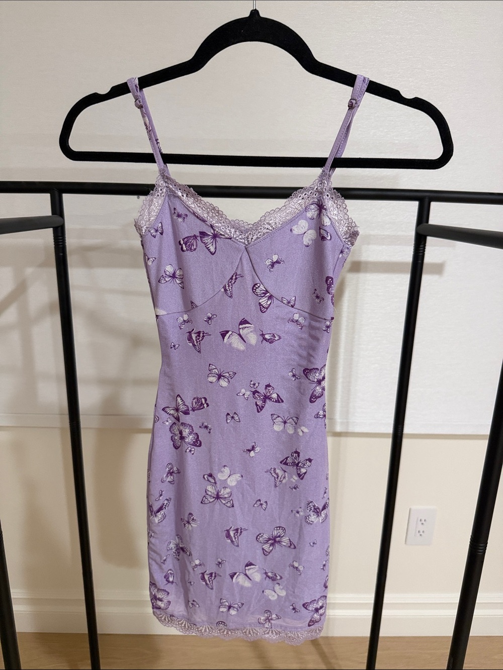 Full Tilt Lilac Butterfly Lace-Trim Slip Dress